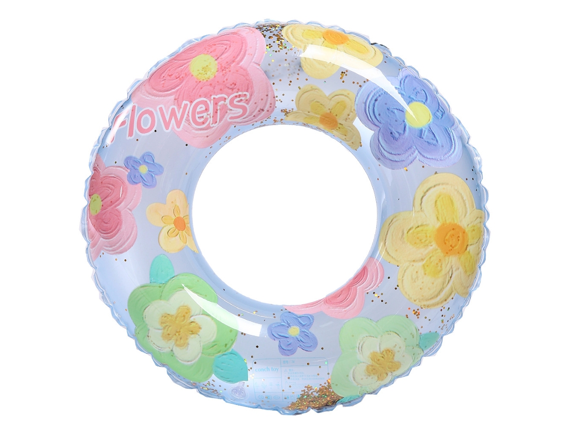 Boia inflável infantil retrô em PVC com estampa de flores azul AQUAFORGE