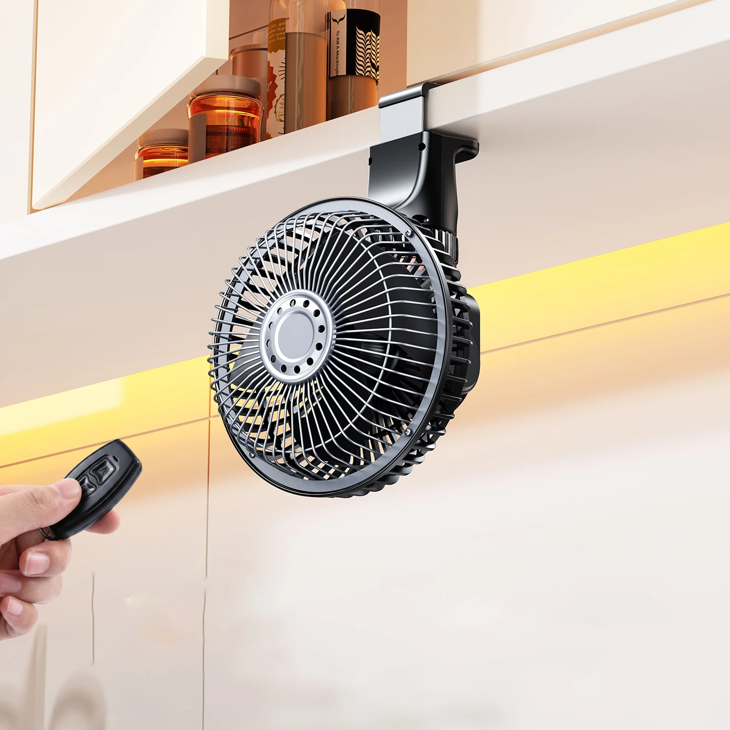 Ventilador de Clipe, Recarregável Via Usb, com Controle Remoto e 3 Velocidades de Vento. MDUG (preto e Prata)
