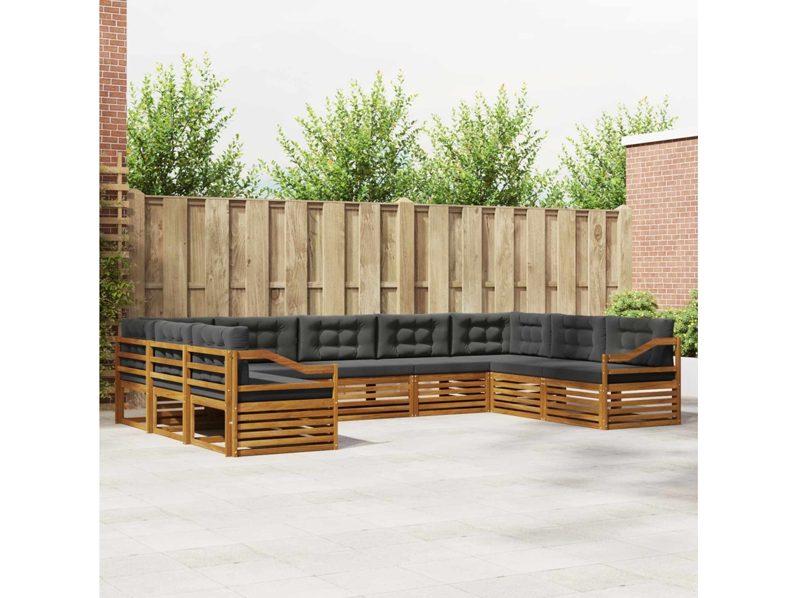 Vidaxl Conjunto De Sofás Para Exterior 9 Unid. Natural E Antracite