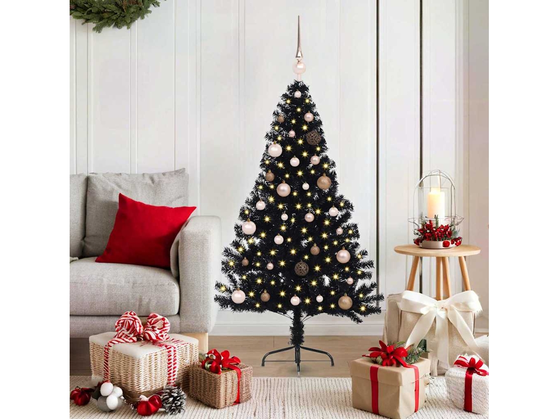 Vidaxl Árvore De Natal Artificial Pré-iluminada Preto 150 Cm Pvc