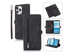 Capa Pega Para Iphone 15 Plus Pele Sintética Com Porta-cartões Preto