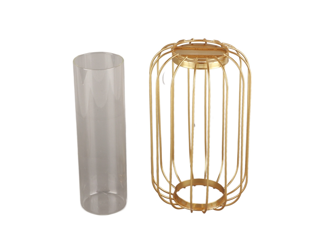 Vaso de Ferro em Forma de Lanterna Dourado Champagne | S/MARCA