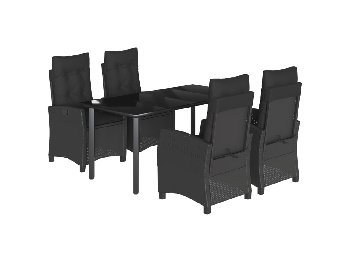 Conjunto de 5 Jantar para Jardim com Almofadões Vime Pe Preto MAISON EXCLUSIVE