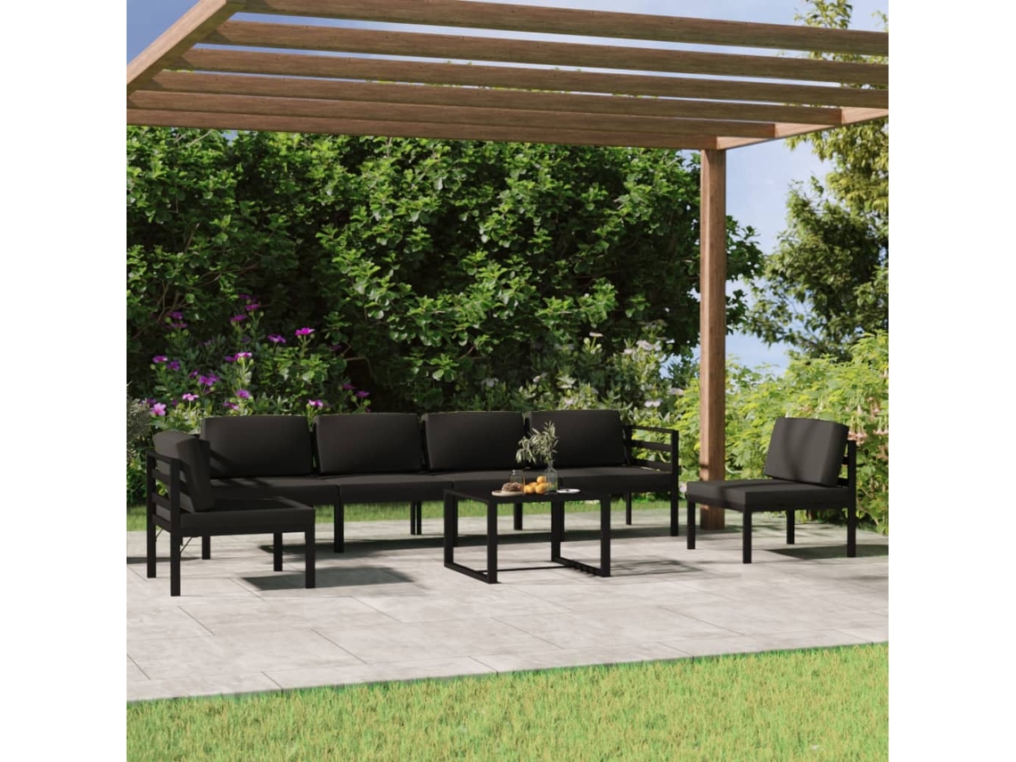 Vidaxl 7 Pcs Conjunto Lounge Jardim Com Almofadões Alumínio Antracite