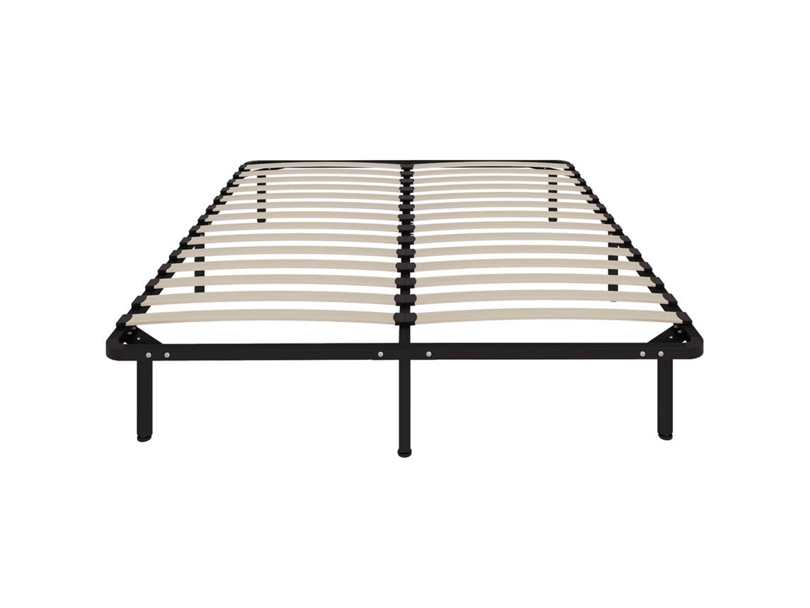 Estrutura Da Cama 160 X 190 Cm, Cama Casal De Madeira Maciça Com Base E Perna De Ripas De Ripas, Armazenamento Por Baixo, Preta Cs