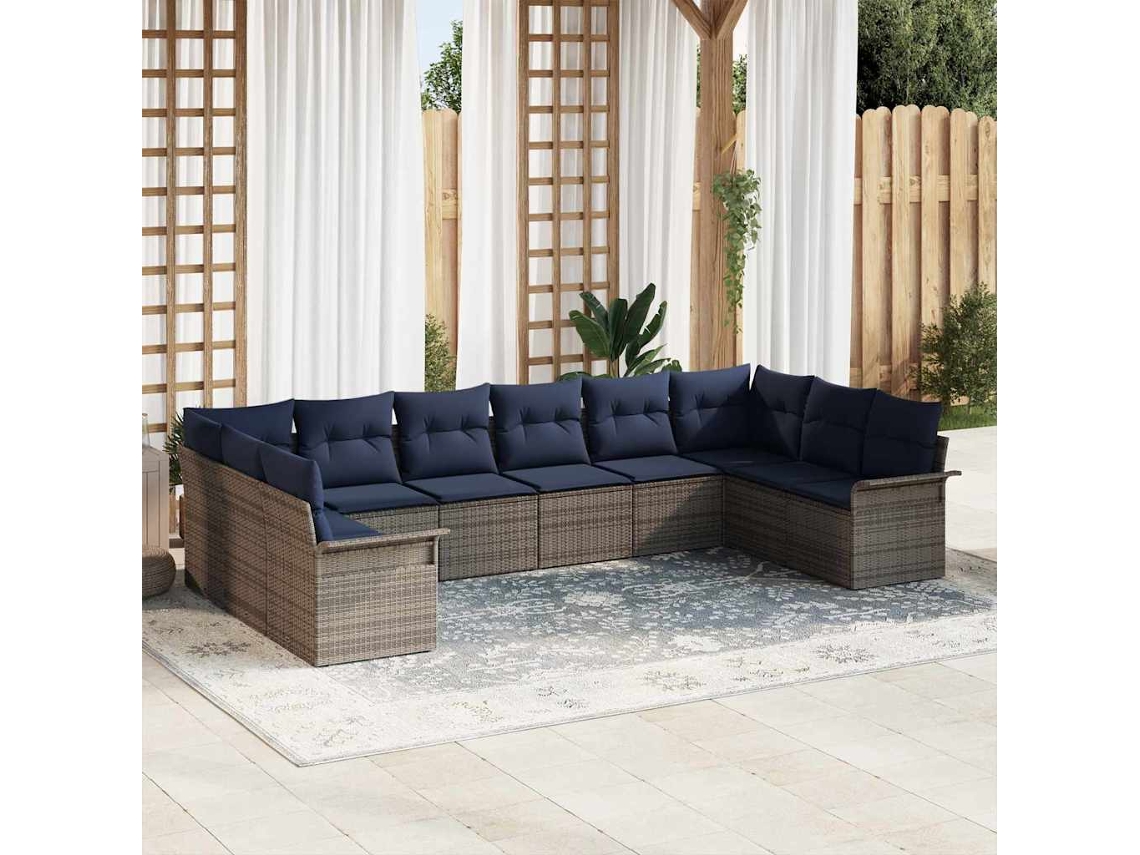 Vidaxl Conjunto De Sofá De Jardim 10 Unid. Cinzento-claro Vime Pe