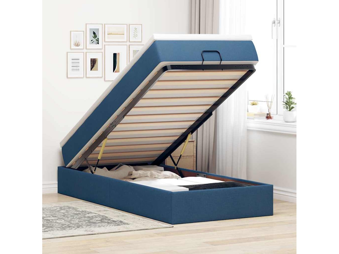 Vidaxl Estrutura De Cama Otomana Com Colchão Tecido Azul 90x190cm