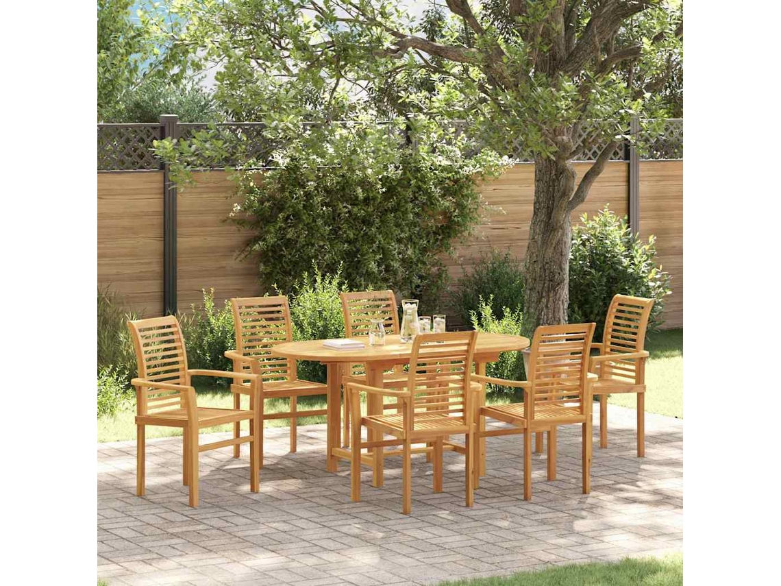 Vidaxl Conjunto De Jantar Para Jardim 7 Pcs Castanho