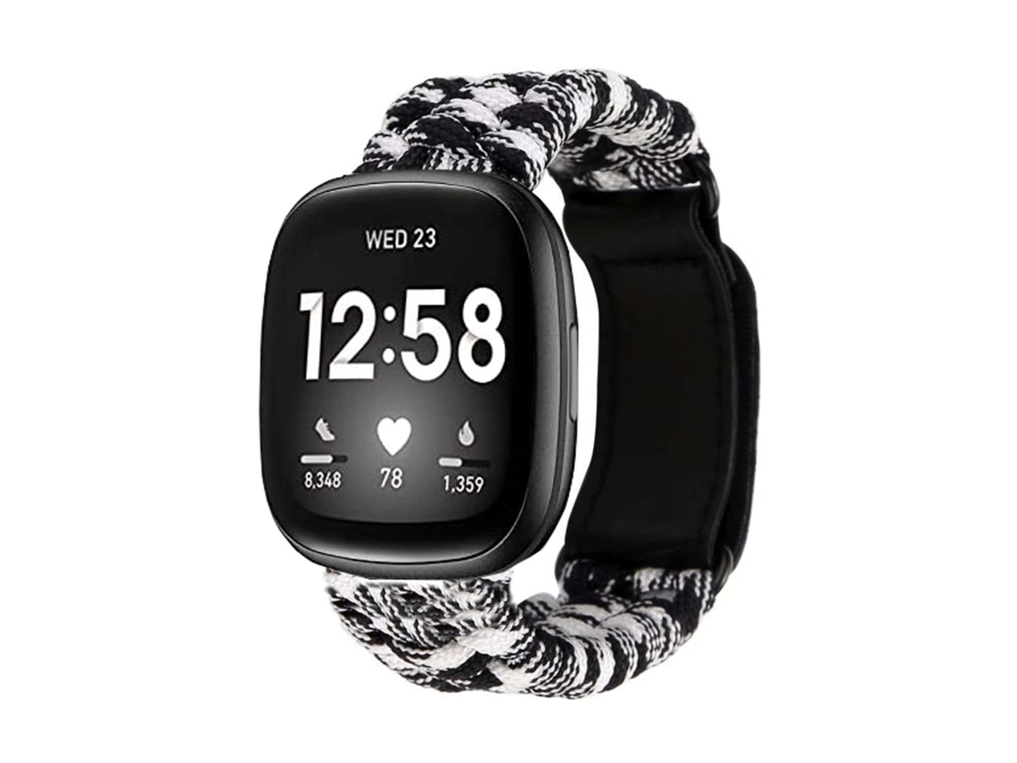 Bracelete Pulseira Fio Entrançado para Fitbit by Google Versa Lite Preto e Branco