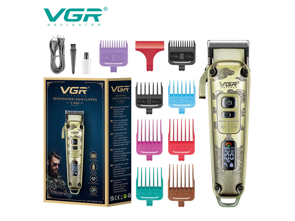 Máquina de Cortar Cabelo Elétrica Retrô com Visor Digital Lcd e Aparador de Metal Recarregável. MDUG