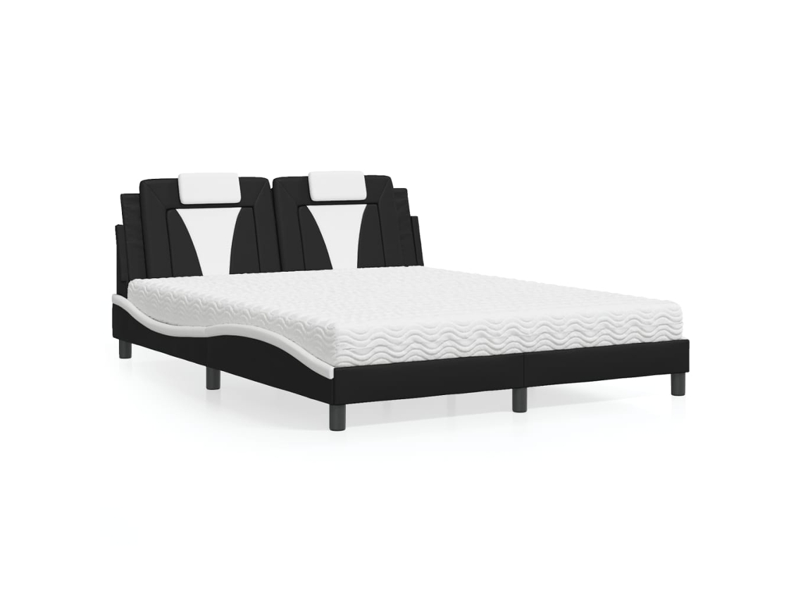 Vidaxl Cama Viana Com Colchão 160x200 Cm Couro Artificial Preto E Branco