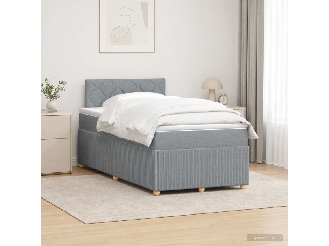 Vidaxl Cama Box Spring Com Colchão Cinzento-claro 120 X 190 Cm Tecido