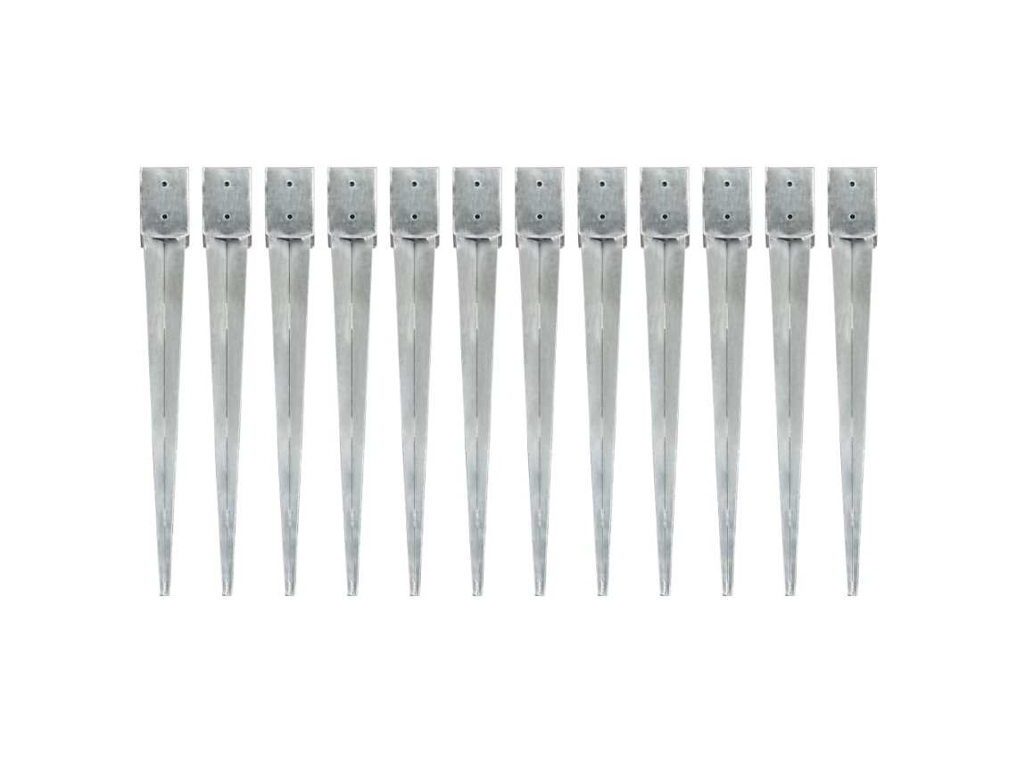 Vidaxl Estacas De Enterrar 12 Pcs 10x10x91 Cm Aço Galvanizado Prateado