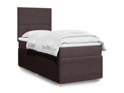 Vidaxl Cama Com Molas/colchão 90x200 Cm Tecido Castanho-escuro