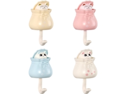 Ganchos De Parede Criativos, Pacote Com 4 Ganchos Decorativos Fofos Para Roupas De Gato, U