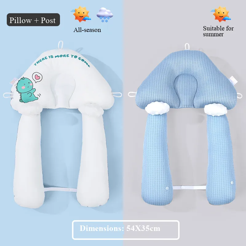Apoio Para Cabeça Do Bebê 54*35cm (puff De Nuvem E Bolinhas + Lençol De Dinossauro E Céu Azul + Corda De Puxar)