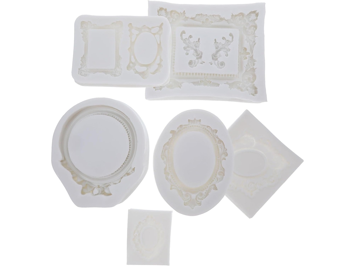 Conjunto 6 Moldes Silicone Formato Moldura Vintage Fotos Flexíveis Artesanato Resina Sabonetes Chocolates GOKOCO