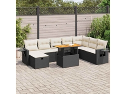 Vidaxl 9 Pcs Conjunto Sofás P/ Jardim Almofadões Vime Pe/acácia Preto