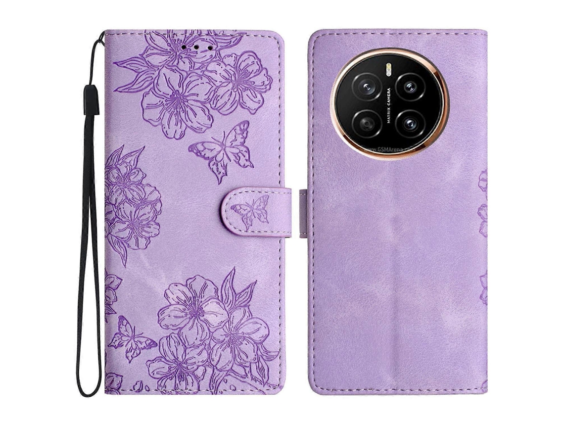 Capa De Celular Em Pu Com Estampa De Borboleta E Flor De Cerejeira