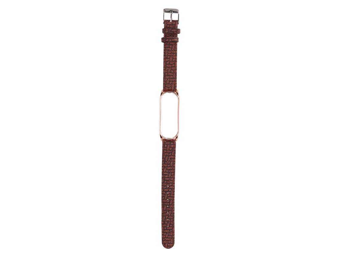 Pulseira de Couro com Capa de Metal para Mi Band 6 5 NFC Marrom Dourado