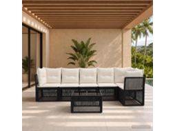 Vidaxl Conjunto De Sofá De Jardim 7 Unid. Preto Vime Pe