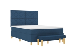 Cama Bospring Com Colchão & Banco Azul Tecido Vidaxl Azul Fabric (140x190 Cm)