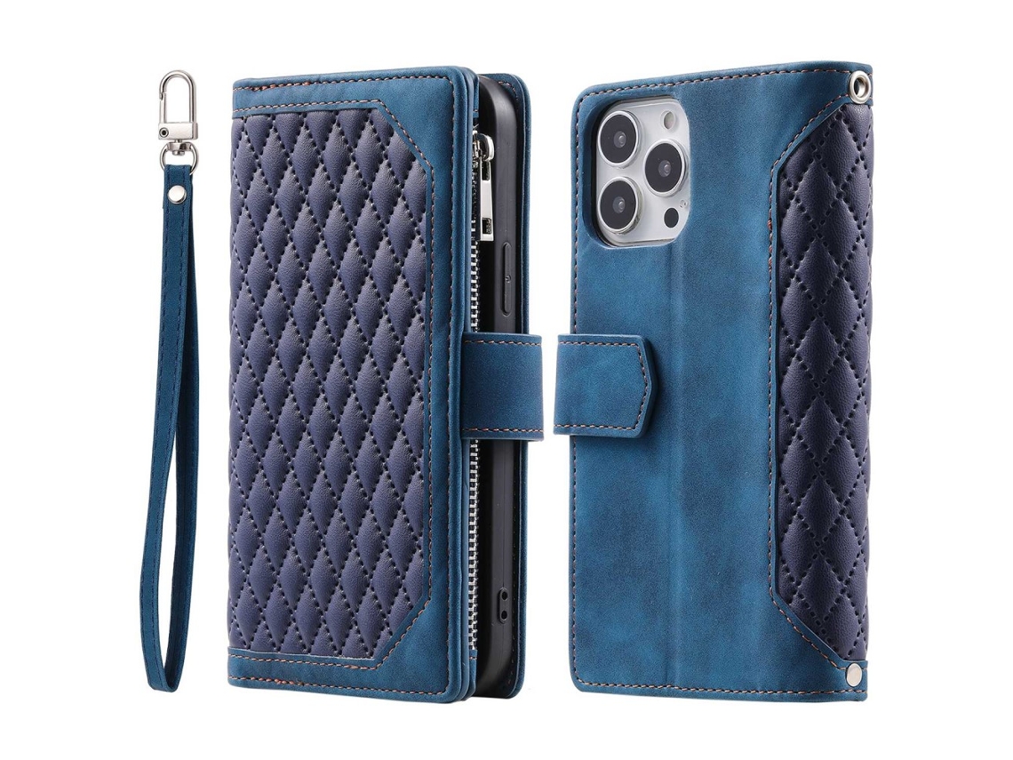 Capa Inch Para Iphone 13 Pro Pele Sintética Magnética Azul
