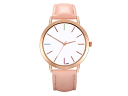 Relógio de Pulso Feminino de Couro Estiloso com Movimento Quarts Cor Rosa