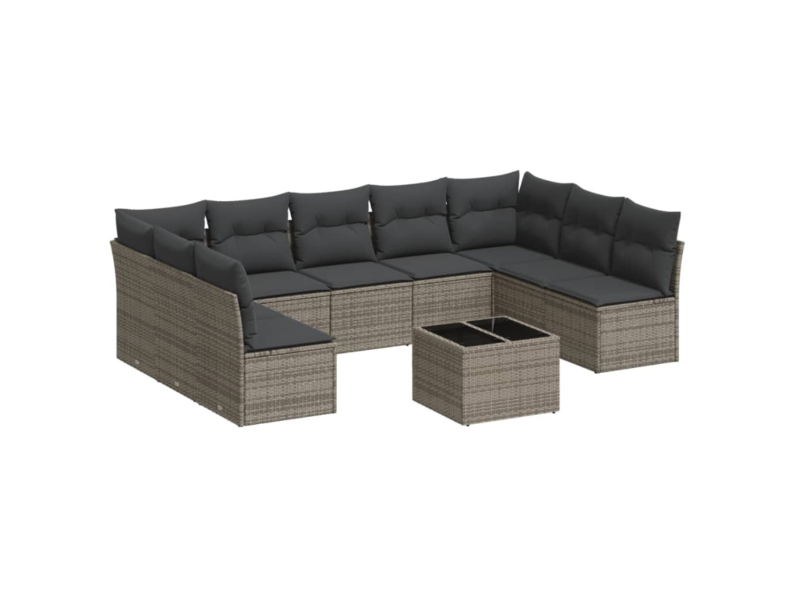Conjunto de 10 Sofás de Jardim com Almofadões Vime Pe Cinzento MAISON EXCLUSIVE