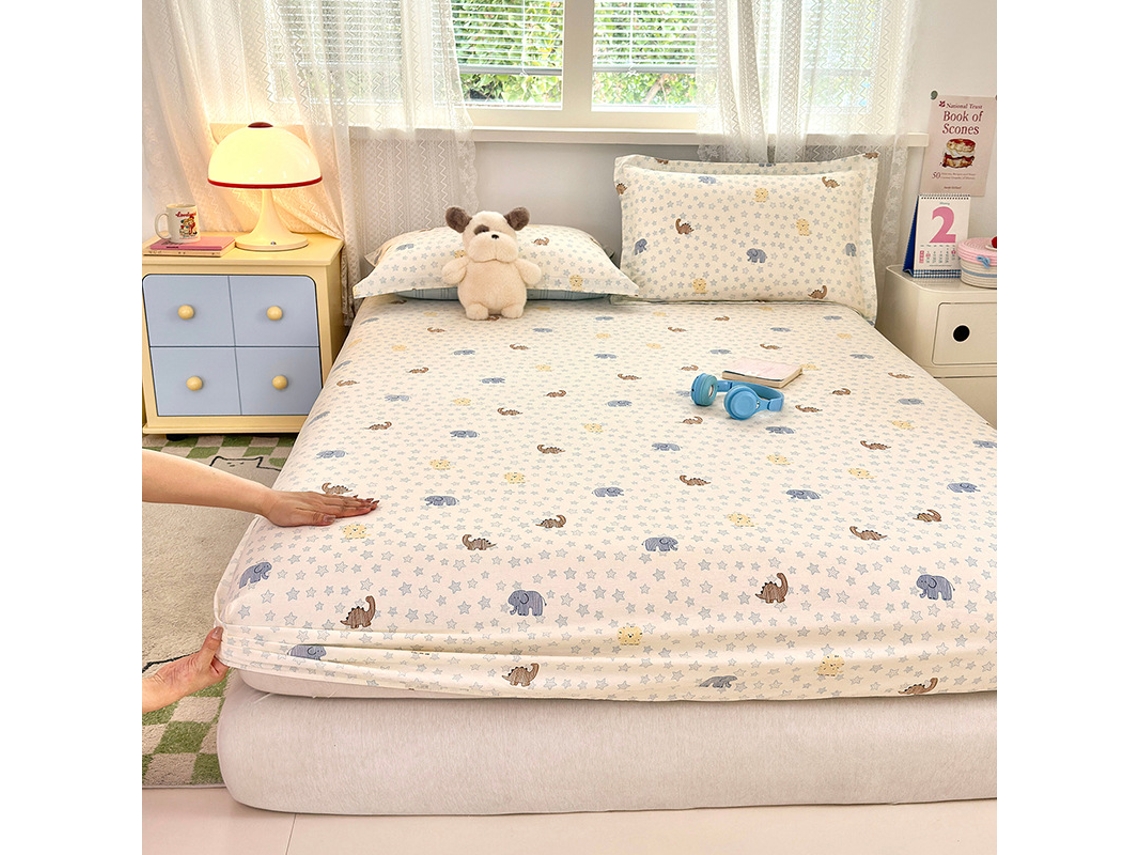 Capa de Colchão, Lençol de Baixo Estampado em Algodão Puro, Ideal para Quarto Infantil, Estampa de Elefante, 200x220cm PANOONA
