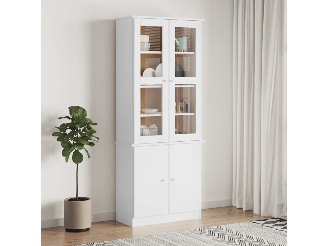 Vidaxl Expositor Portas Vidro Alta 77x35x186,5 Cm Pinho Maciço Branco