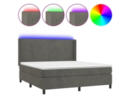 Cama Box Spring com Colchão LED Veludo Cinzento Escuro MAISON EXCLUSIVE (160x200 cm)