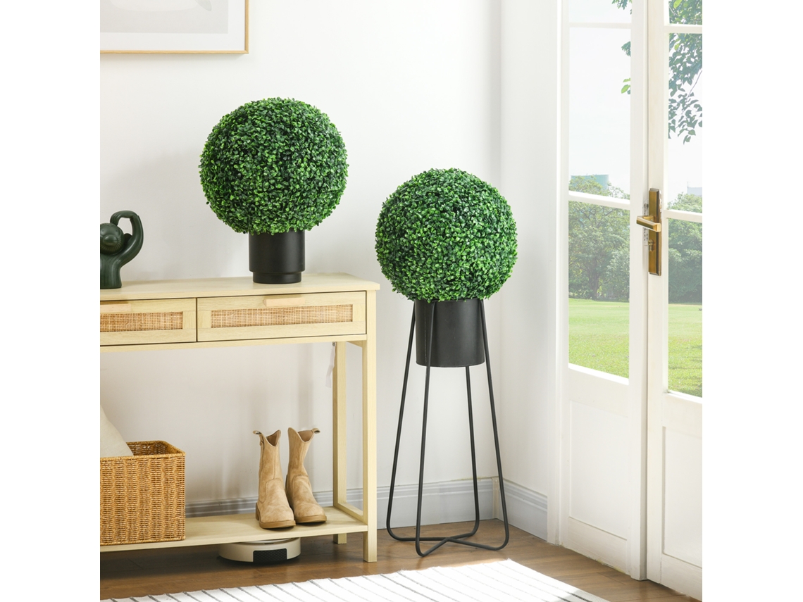 Conjunto De Bola De Buxo De 2 Plantas Artificiais Com Proteção Uv Para Verde Interno E Externo-kd