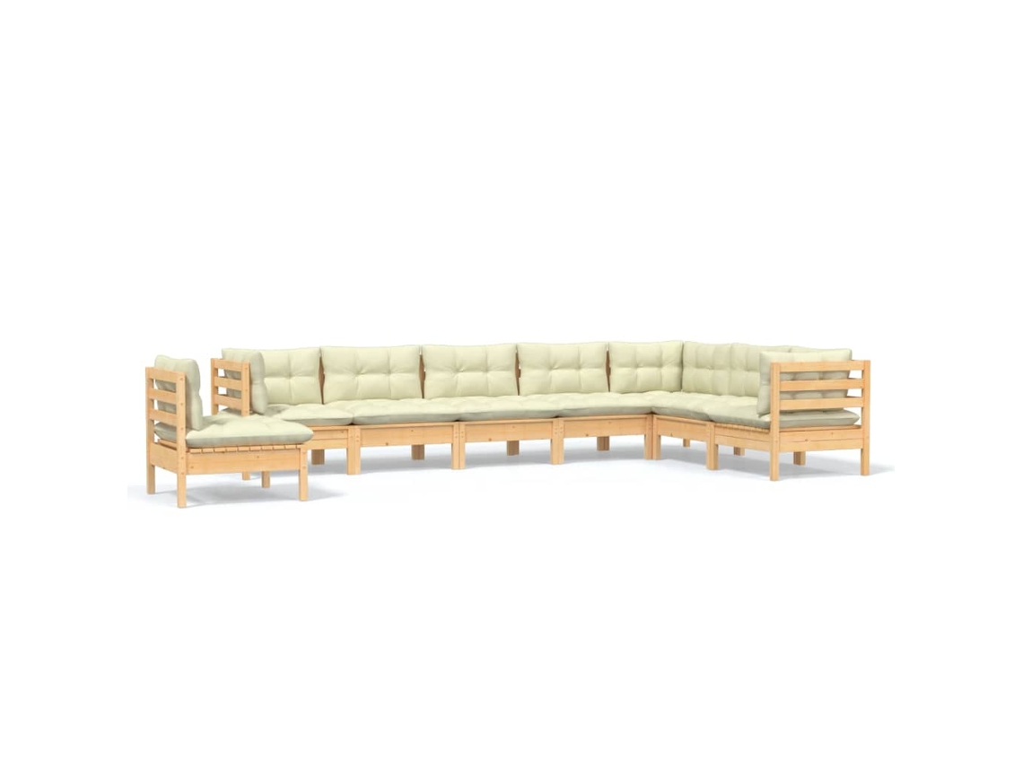 Conjunto de 8 Lounge Jardim com Almofadões Creme Pinho Maciço MAISON EXCLUSIVE