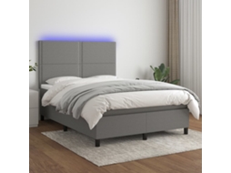 Vidaxl Cama Box Spring C/ Colchão E Led 140x190 Cm Tecido Cinza-escuro