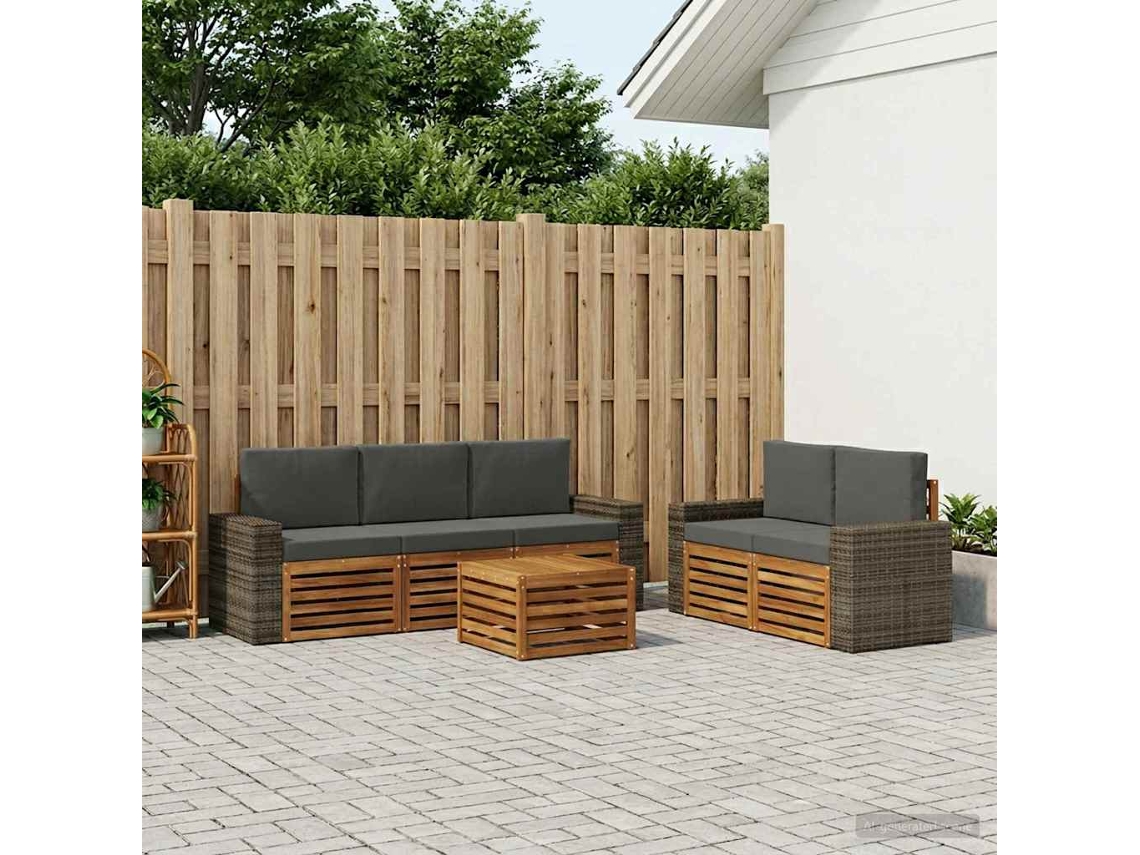 Vidaxl Conjunto De Sofás Para Exterior 6 Unid. Natural E Antracite