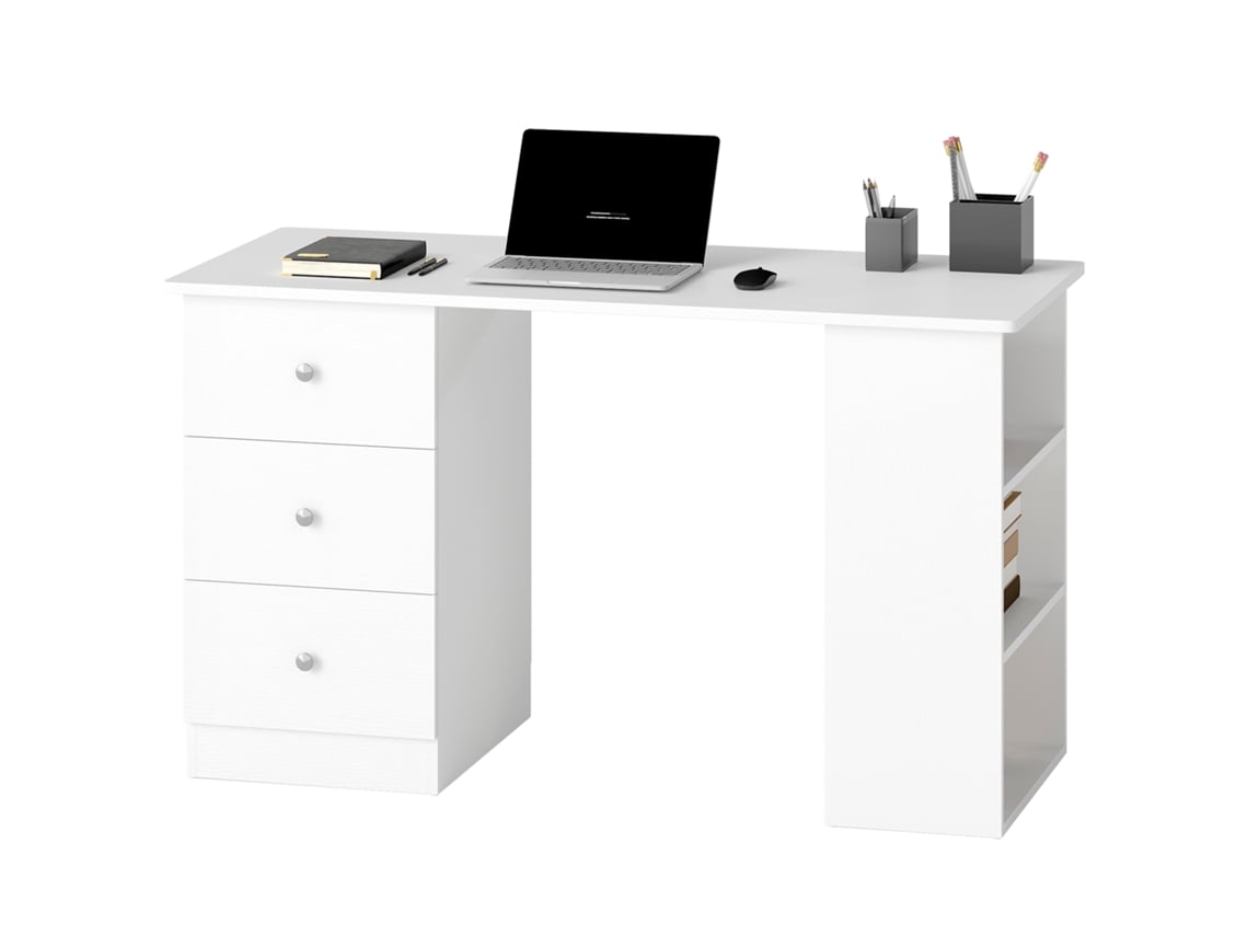 Mesa Pc Quarto E Escritório Com Cômoda E Prateleiras Branca 120x49x72 Cm
