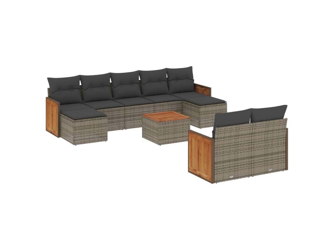 Conjunto de 10 Sofás de Jardim com Almofadões Vime Pe Cinzento MAISON EXCLUSIVE