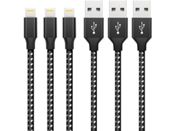 2026 cabo Carregador Iphone 3 Pack 1m Nylon Trançado Carregamento Rápido Compatível com Iphone Xs/xr/x/8/7/6/5