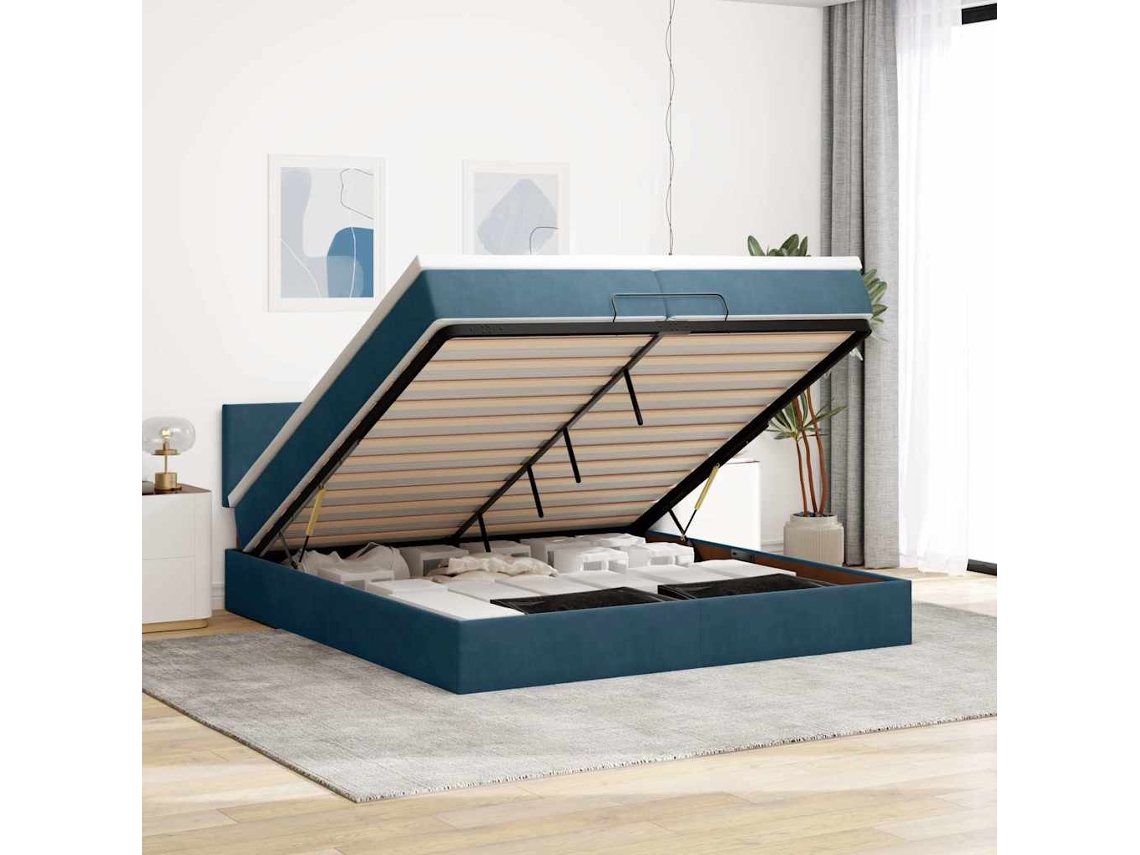 Vidaxl Estrutura De Cama Otomana Com Colchão 200x200 Cm Azul Escuro