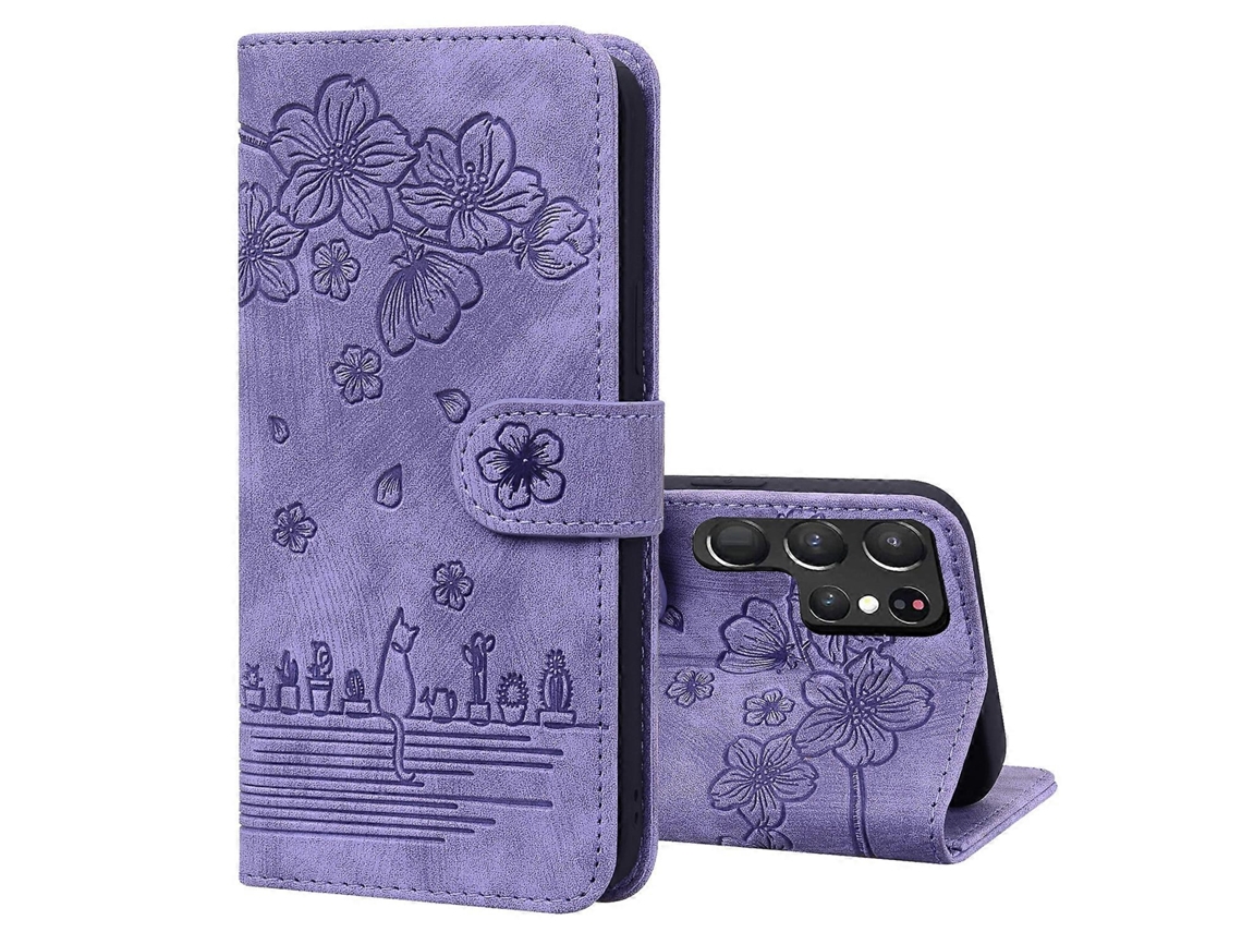 Capa De Couro Com Estampa De Gato Sakura E Desenho Animado Para Samsung Galaxy S22 Ultra 5g