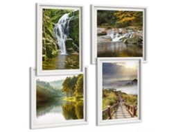 Composição De Quadros Cachoeiras, Montanhas, Nuvens, Outono Moldura Branca Pinturas De Quarto Espelharte (conjunto De 4 Imagens)