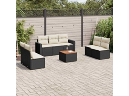 Vidaxl 8 Pcs Conjunto Sofás De Jardim Com Almofadões Vime Pe Preto