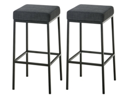 Conjunto de 2 banquetas de bar com apoio para os pés, design simples, altura 85 cm, tecido cinza escuro e metal preto, 10_0004383