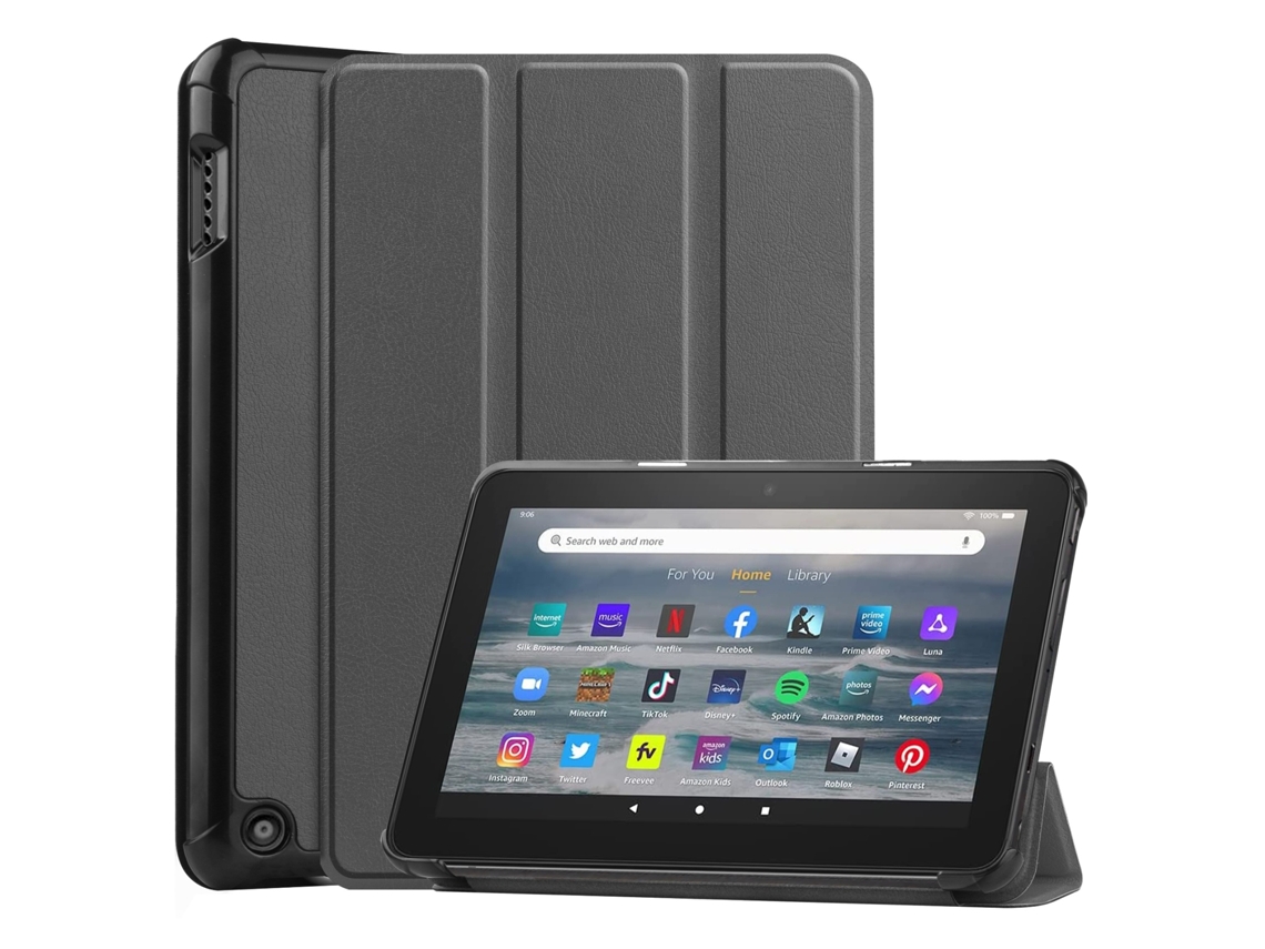 Elysve Capa E-book Em Couro Flip Horizontal Texture Para Amazon Kindle Fire 7 2022 (cinza)