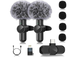 Pacote Com 2 Microfones De Lapela Sem Fio, Mini Fio Profissionais Plug Play, Microfone Para Transmissão Ao Vivo Vlogs Aquaforge