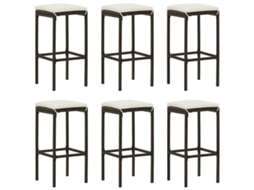 Vidaxl Bancos De Bar Com Almofadões 6 Pcs Vime Pe Castanho