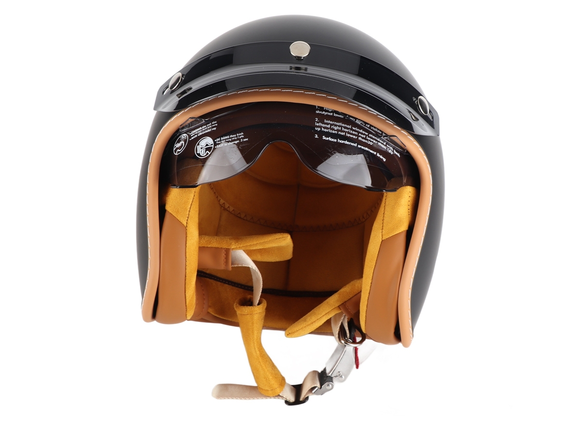Capacete de ciclismo retrô preto fosco, abertura 3/4 com viseira solar, tamanho XL.