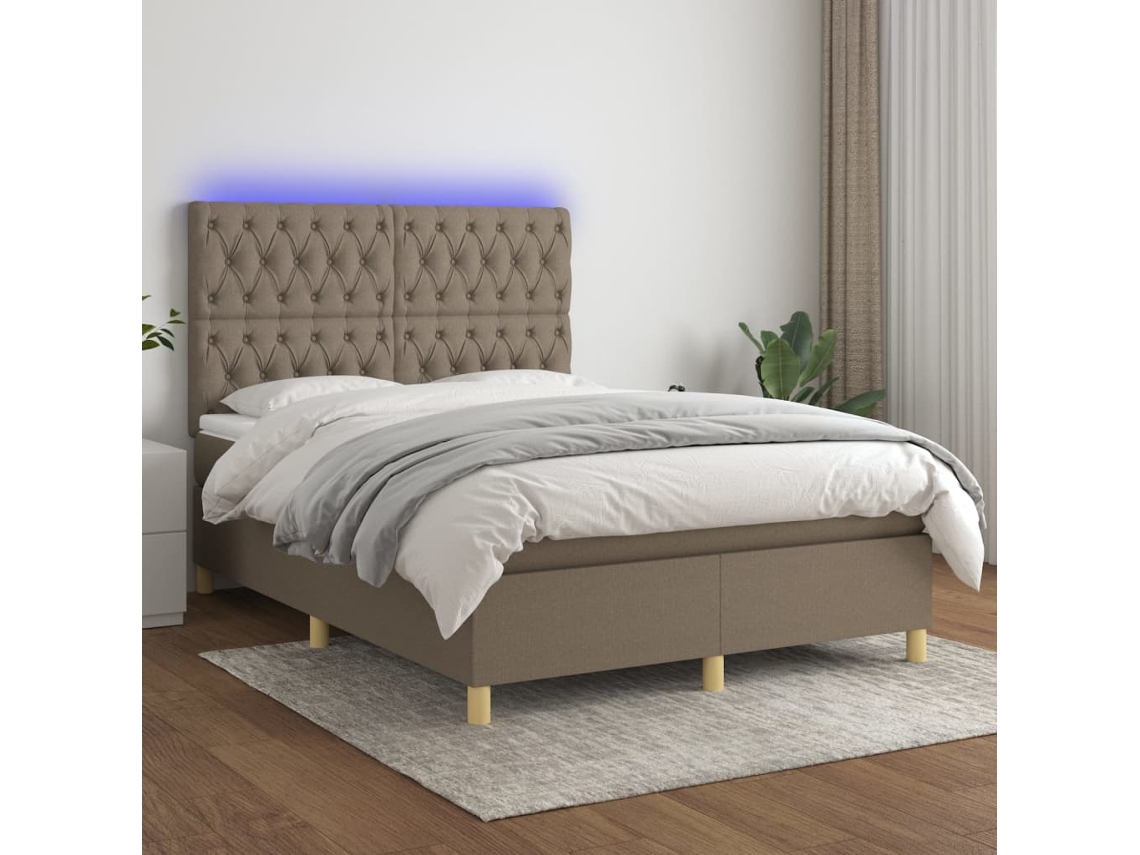 Cama Box Spring Colchão/led 140x190cm Tecido Cinza-acastanhado