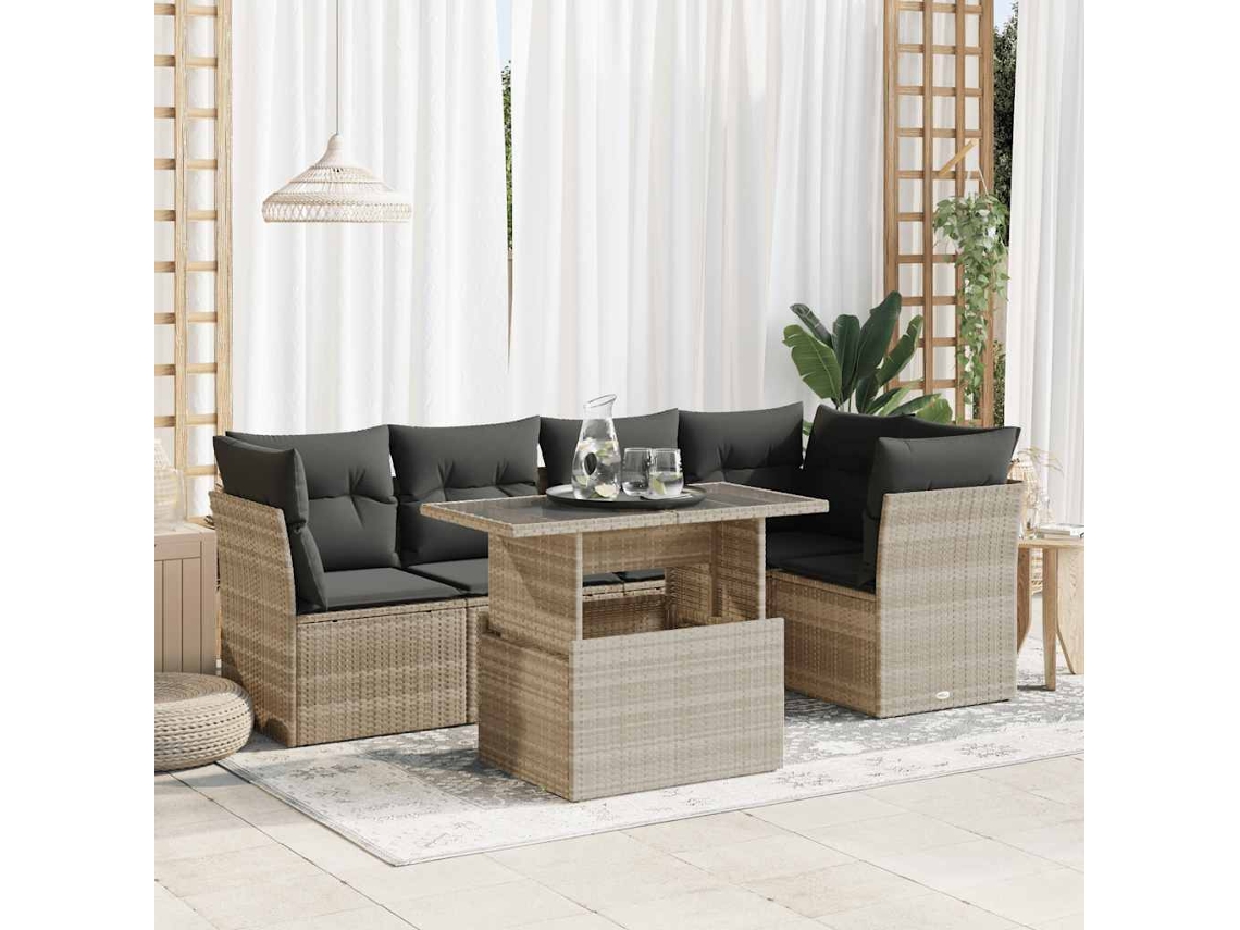 Vidaxl 6 Pcs Conj. Sofás Jardim Com Almofadões Vime Pe Cinzento-claro